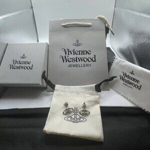 Vivienne Westwood Mini Bas Relief Orb Stud Earrings Silver w/ Box